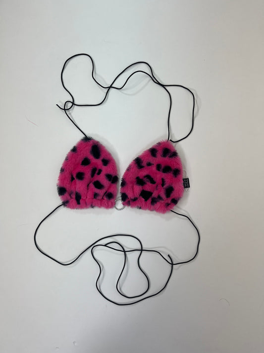 fluffy leopard bra