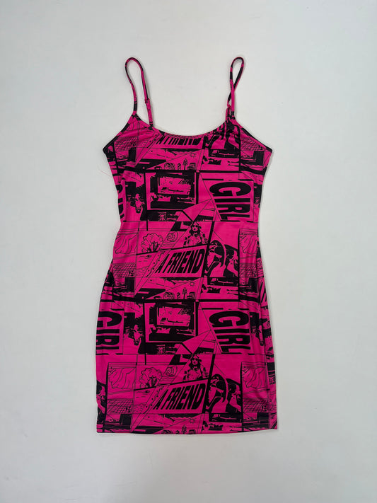 pink comic tank top dress