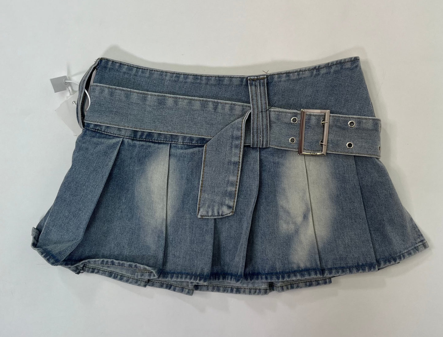 belted ruffle denim skirt