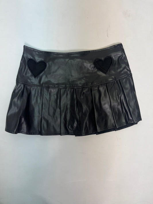 heart cut out faux leather skirt